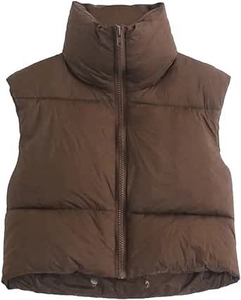 KEOMUD Women's Winter Crop Vest Lightweight Sleeveless Warm Outerwear Puffer Vest Padded Gilet