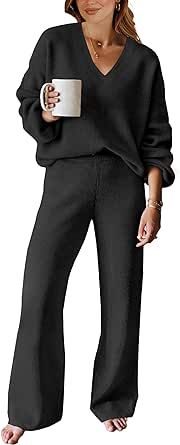 Caracilia Womens Two Piece Outfits Sweater Sets Loungewear Matching Lounge Set Sweatsuit Fall Travel Vacation Trendy Clothes