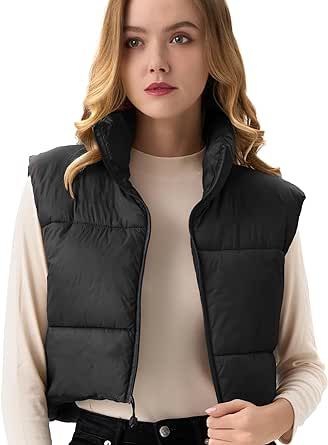 ANAYSN Women's Cropped Puffer Vest Lightweight Sleeveless Warm Vests For Women Winter Stand Collar Padded Gilet