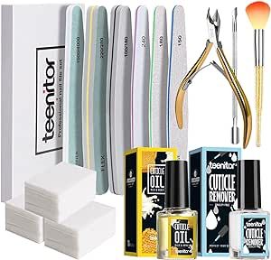 Teenitor Nail and Cuticle Care Tools kit with Cuticle Remover, Nail Files Buffer, Cuticle Nail Clipper, Cuticle Peeler Scraper Pusher and Cutter,Cuticle Oil and Clean Cotton Pad