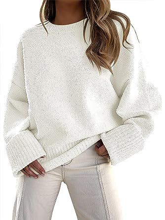 ANRABESS Women's Crewneck Long Sleeve Oversized Fuzzy Knit Chunky Warm Pullover Sweater Top