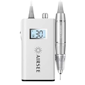 AIRSEE Rechargeable 30000RPM Electric Nail Drill Professional Portable E File Machine for Acrylic Nail Natural Extension Gel Nails Polish Cuticle, Cordless High Speed for Salon Home Use White E8 White