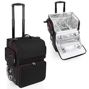 Large Makeup Train Case,Cosmetic Makeup Case for Hairstylist, Hairdresser Bag with Detachable Pouch,Heat Insulation and Anti-scalding Full layer for Hairdressing Tool Organizer Trolley with wheels