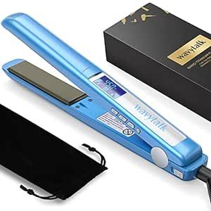 Wavytalk Pro Flat Iron Hair Straightener, 100% Pure Titanium Flat Iron for Easy Glide, Creates Silky Hair Instantly, Straightener and Curler for All Hairstyles, Dual Voltage Flat Iron for Hair (Blue)