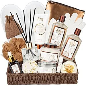 Coconut Vanilla Spa Gift Basket for Men and Women - 17pc Bath and Body Set for Christmas, Birthdays and Self Care
