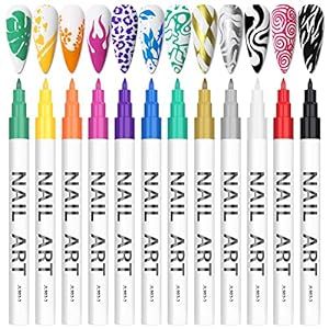 12 Color 3D Nail Art Pens Set, Kalolary Nail Polish Pens Nail Point Graffiti Dotting Pen Drawing Painting Liner Brush for DIY Nail Art Beauty Adorn Manicure Tools(A)