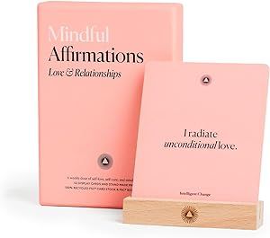 Mindful Affirmation Cards for Love and Relationships, Daily Words of Inspiration, Self Affirmation Inspirational Gifts, Self Care Positive Affirmation, Display Stand, Deck of 52 - Intelligent Change
