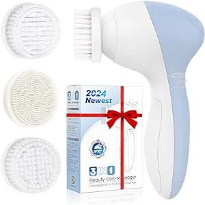 Facial Cleansing Brush Face Scrubber: COSLUS 3in1 JBK-D Electric Exfoliating Spin Cleanser Device Waterproof Deep Cleaning Exfoliation Rotating Spa Machine - Electronic Skin Care Wash Spinning System